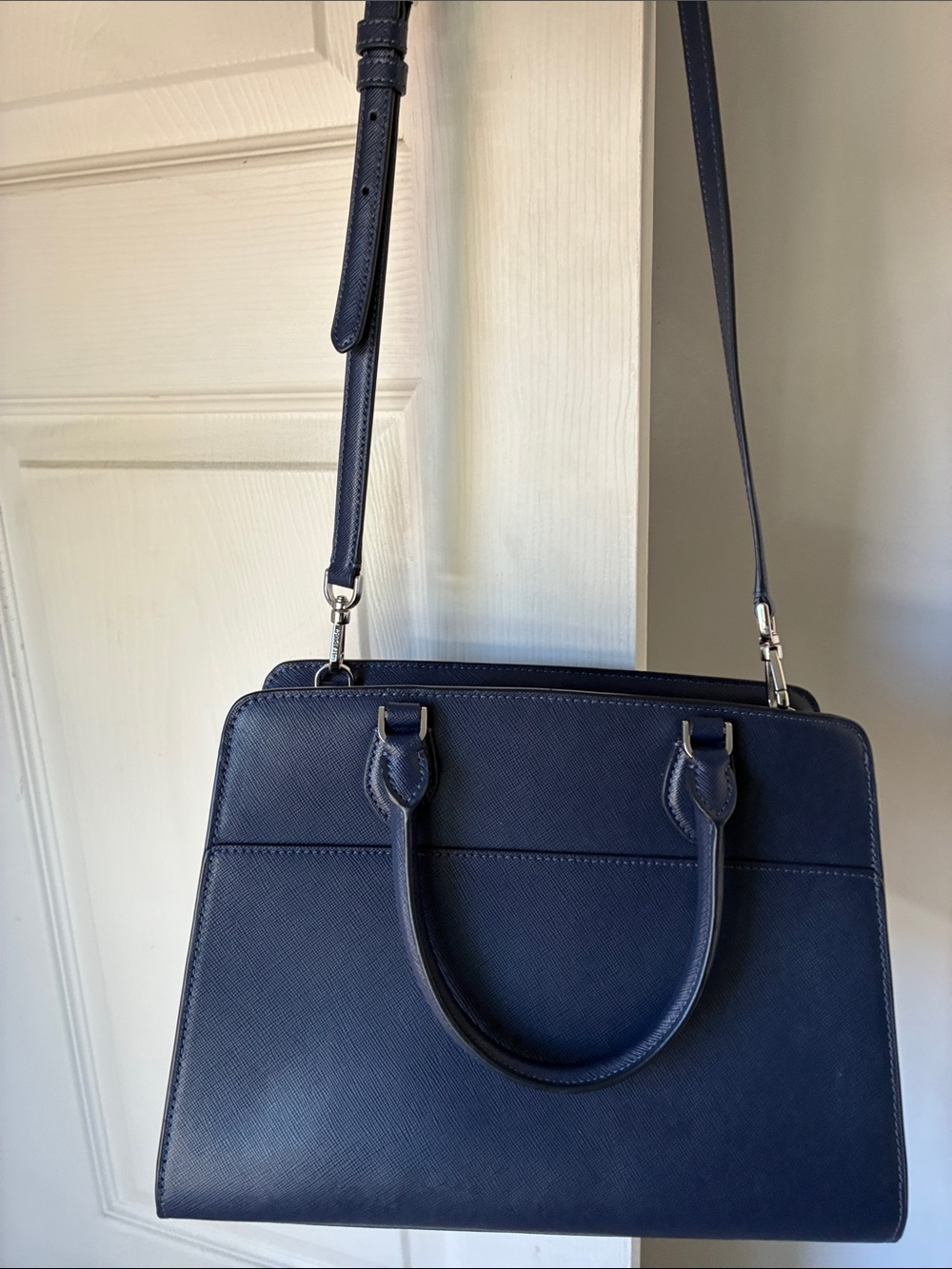 kate spade Medium Madison Navy Leather Satchel Crossbody - Picture 2 of 5